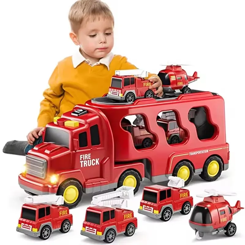 

Fire Truck Toy, Friction Power Transport Carrier Vehicle, Inertial Lighting Music, Double-decker Storage, Kids Birthday Gifts