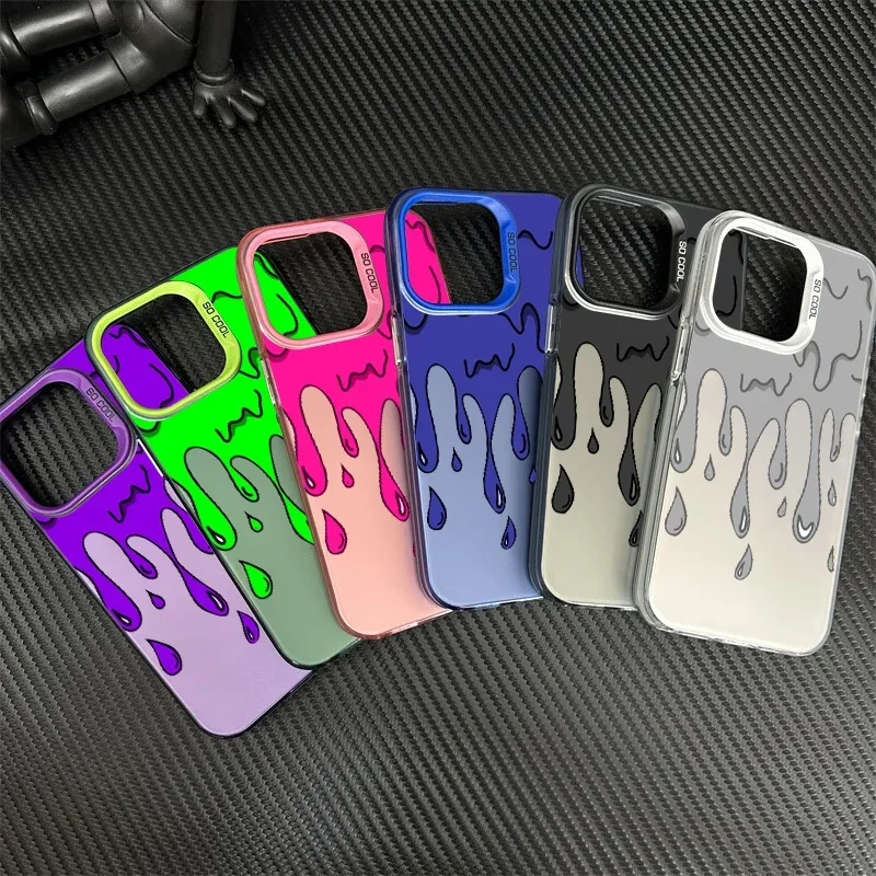 for iPhone 16 15 Pro Max 11 12 13 14 15 Pro XS XR7 8 Plus Frosted Titanium Case Phone Fun Paint Graffiti Art Shockproof Case