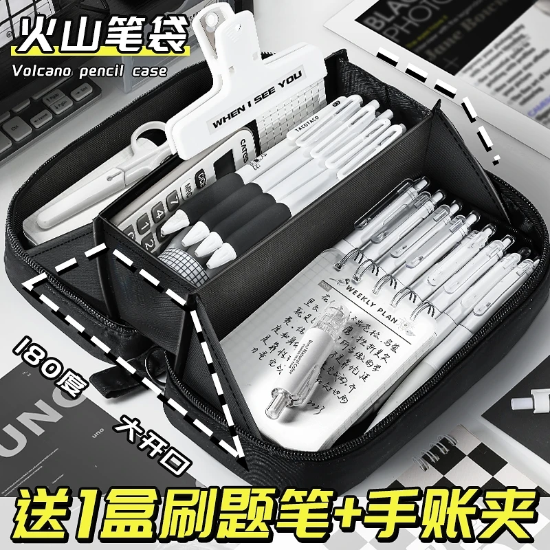 Extra-Large Capacity Volcano Pencil Case Boys, 2026 New Model Stationery Box For Junior And High School Students