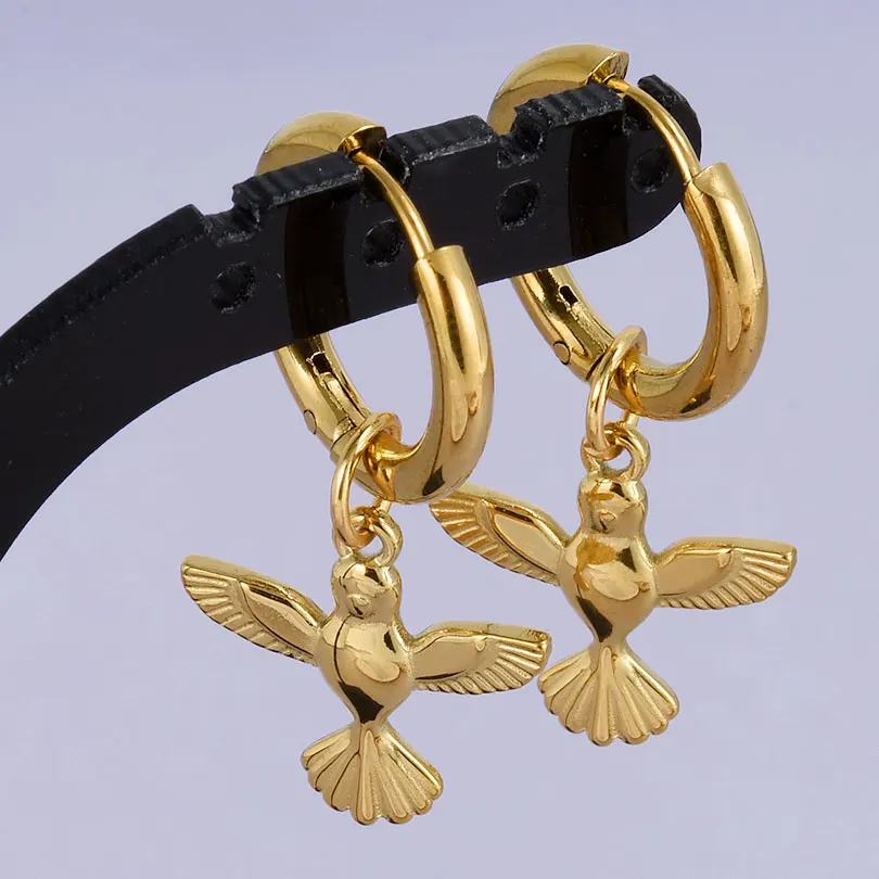 Echt vergoldet Mode Kpop Piercing Schmuck Mädchen Schleife Blume Herz Anhänger Ohrring Edelstahl Creolen für Frauen – Detail 2