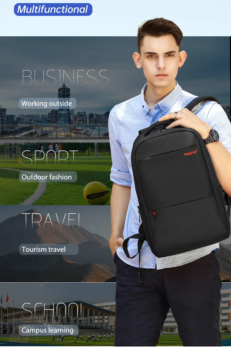 حقيبة ظهر Tigernu Laptop15-17 بوصة للكمبيوتر المحمول للنساء حقيبة ظهر للكمبيوتر المحمول حقيبة ظهر Famale مقاومة للماء من النايلون حقيبة مدرسية حقائب ظهر