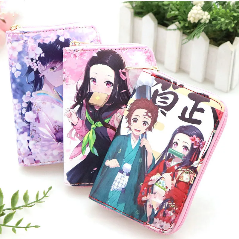 Demon Slayer Mini Wallet  Anime Kamado Nezuko Tsuyuri Kanao Cosplay Portable Zero Purse PU Leather Multi-Layer Wallets