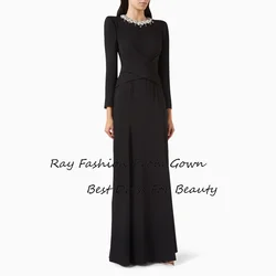 Ray Fashion Customize A Line Evening Dress O Neck With Full Sleeves Crystal Floor Length For Women Formal Occasion  فساتين سهرة