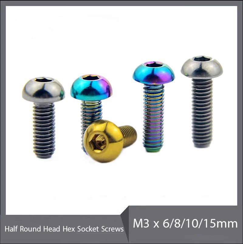 1-10pcs Titanium Alloy Half Round Head Hexagon Socket Bolt M3 x 6/8/10/15mm  Allen Pan Head Oil Cylinder Screws