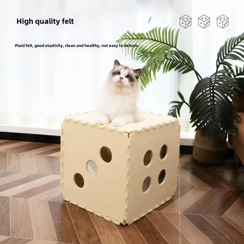 Splicing Felt Cat Nest Dice-shape Cat House Detachable Cat Mat Felt Tunnel Toy Interactive Pet Toy Cube Tent Pet Supplies