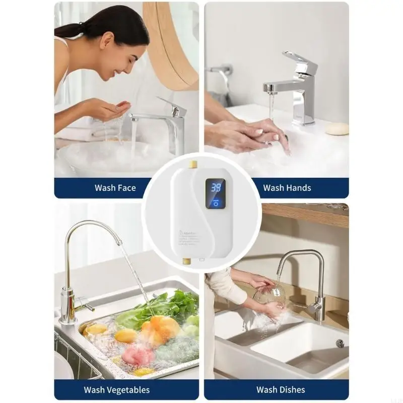 U1JE Wall Mount تحت مغسلة المياه الكهربائية سخان 3000 واط LED لأجهزة التدفئة السريعة الموفرة للطاقة