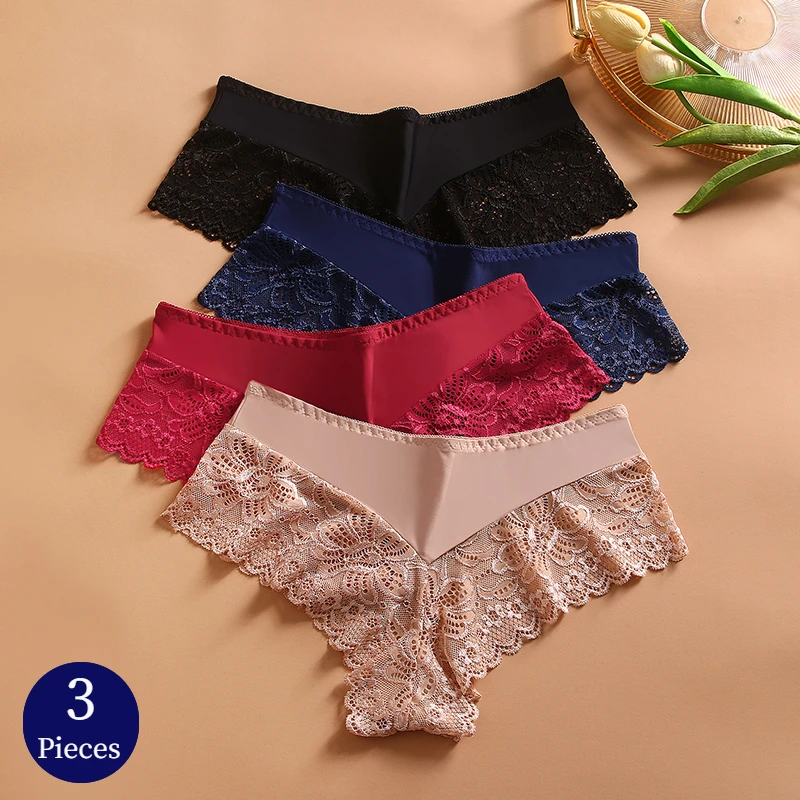 TrowBridge 3PCS/Set Women\'s Panties Sweet Lace Female Underwear Sexy Lingerie Breathable Woman Briefs Comfortable Underpants Hot