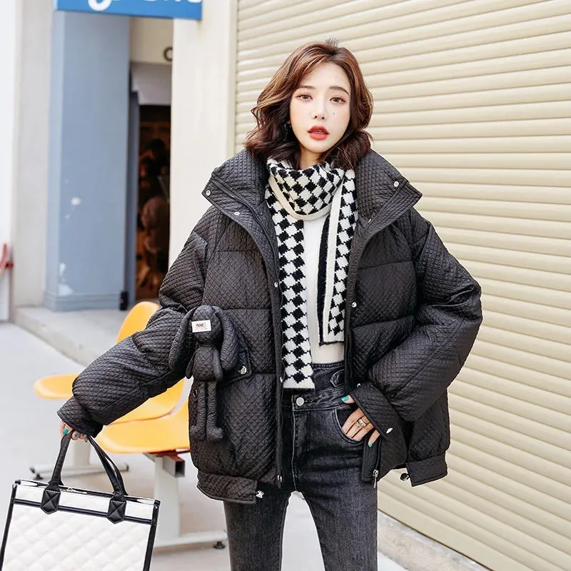 

Winter Ladies Parkas 2023 New Stand Collar Solid Zipper Puffer Jacket Women's Clothes Loose Short Cotton Padded Snow Wear Coat O