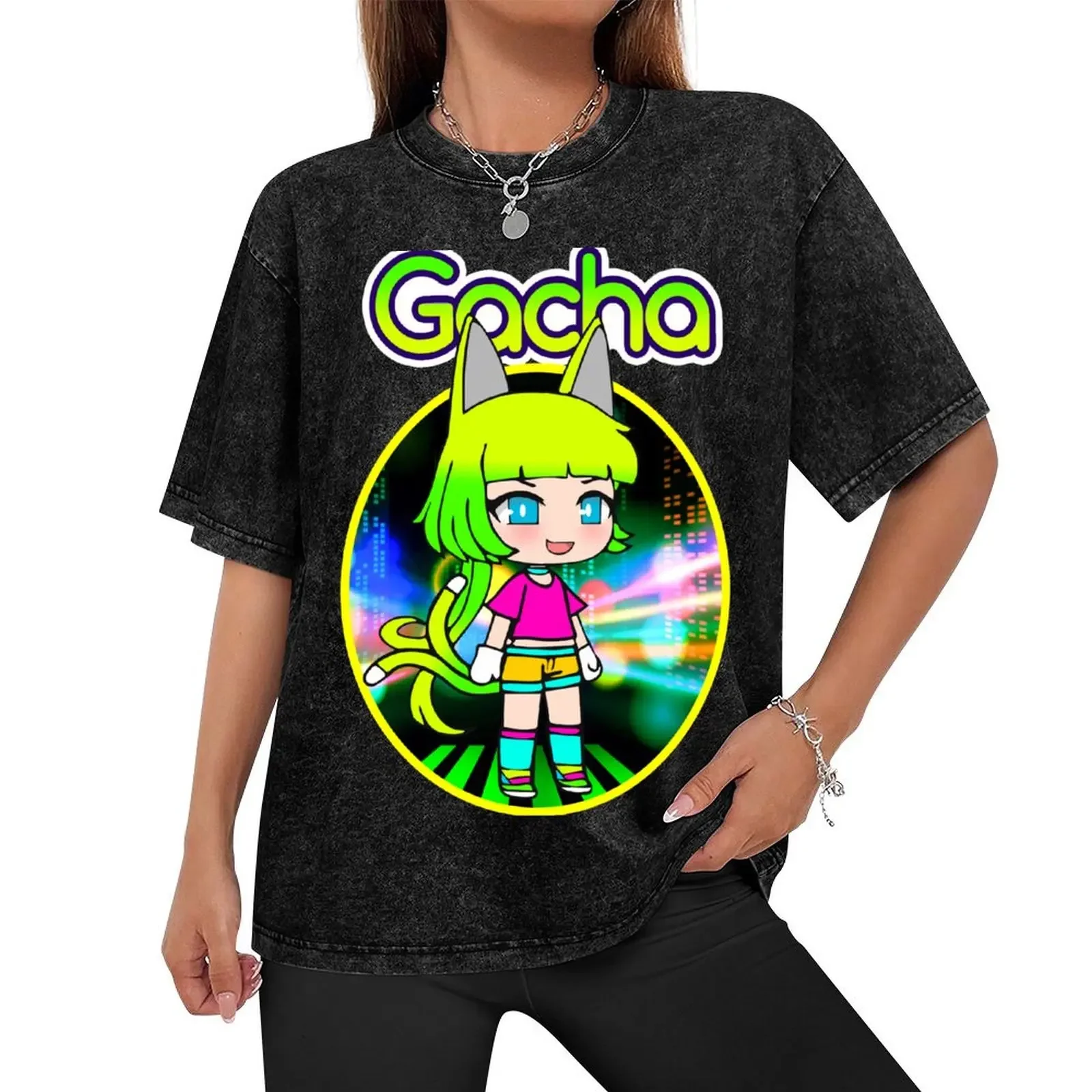 Gacha life Lado in the neon city T-Shirt rapper graphic tees baggy shirts shirts graphic oversized big and tall t shirts for men