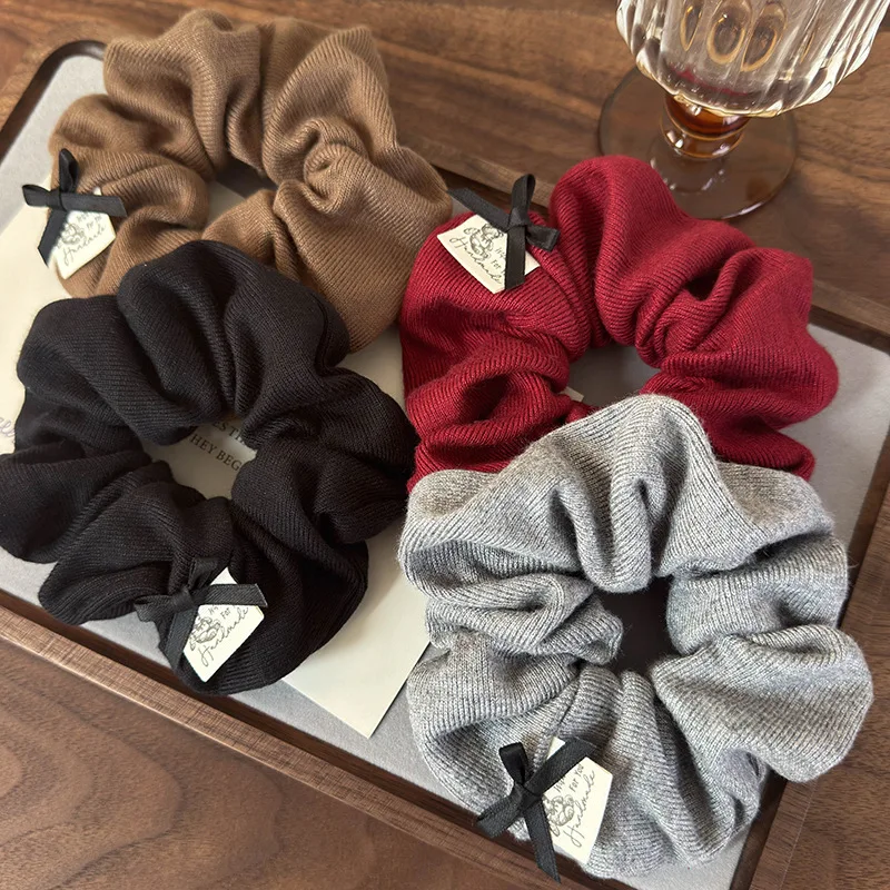 Retro kokardki miękka bawełna gumki do włosów moda wełniane opaski dziewiarskie dziewczyny słodka głowa liny damskie krawat gumki w kucyk