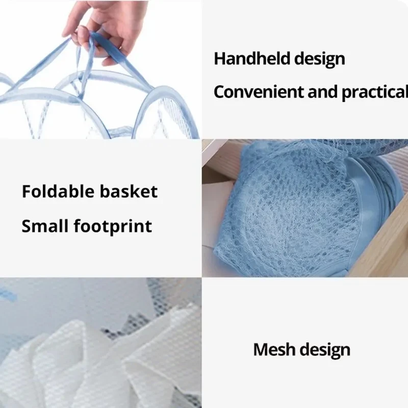 Folding Household Laundry Storage Basket Mesh Dirty Clothes Storage BasketToy Storage Bag Household Storage Bucket