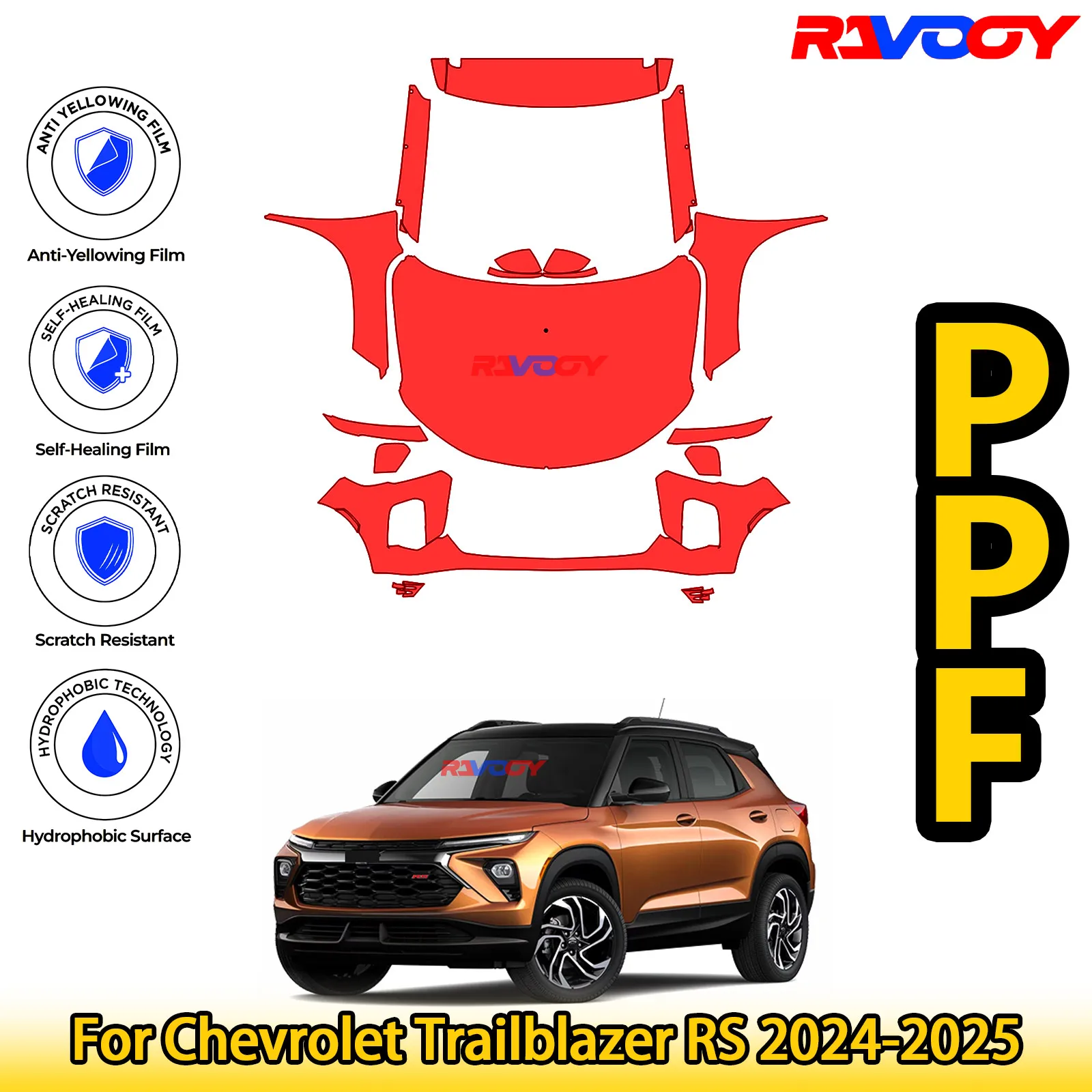 

Для Chevrolet Trailblazer RS 2024-2025 глянцевая матовая черная предварительно вырезанная передняя защитная пленка PPF комплект