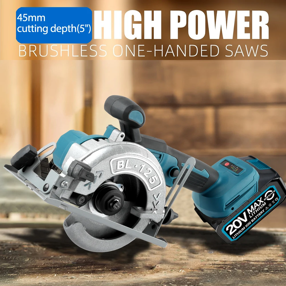 Brushless Circular Saw 125mm Cordless Electric Saw Adjustable Wood Cuttiing Machine Handheld Woodworking Saw for Makita Battery