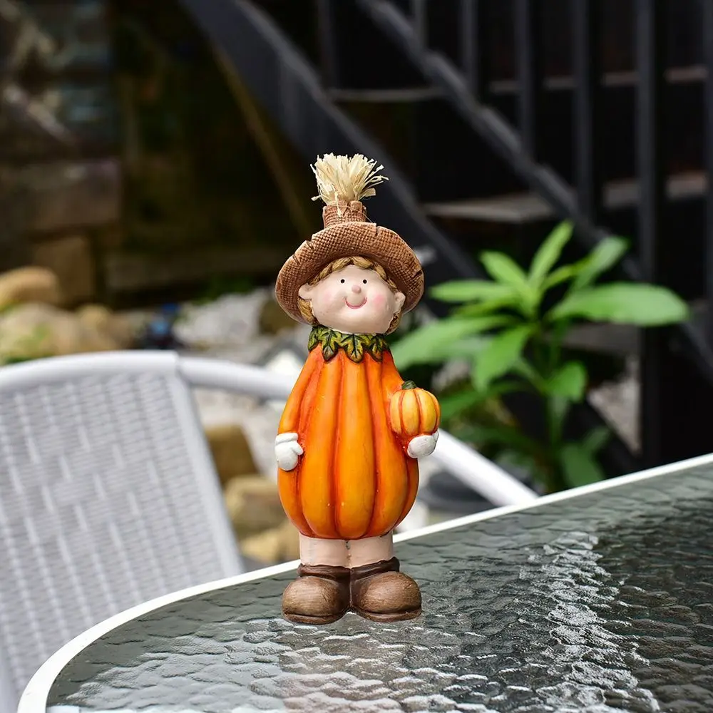 3pcs Crafts Ceramic Pumpkin Scarecrow Doll Funny Creative Straw Doll Ornament Handmade Unique Scarecrow Figurine Garden