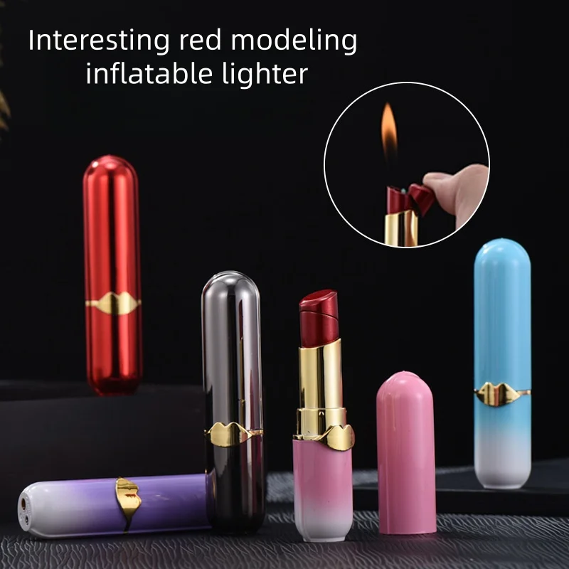 

Fun Lipstick Design Inflatable Lighter Personalized Creativity Open Flame Cigarette Lighter Girls Beautiful Fashionable Lighter