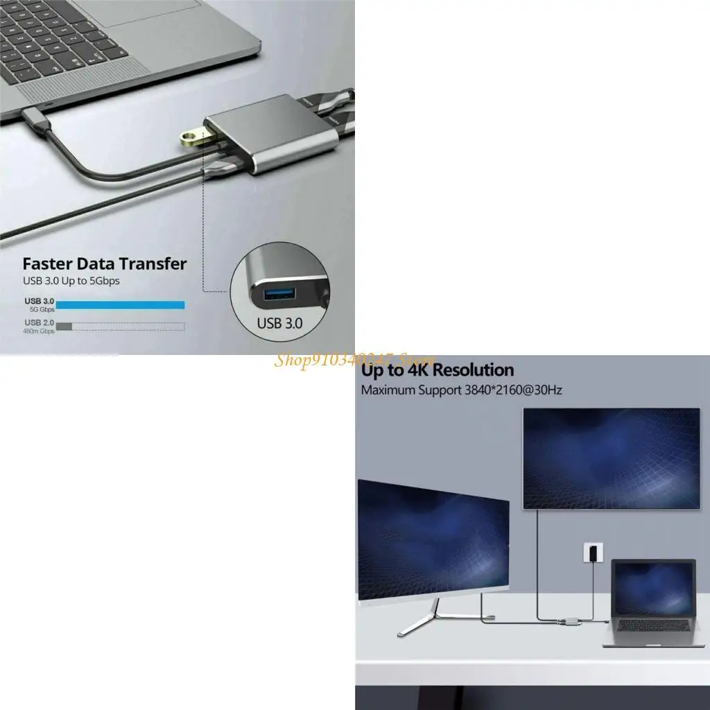 

Алюминиевый адаптер Q22A USB C с двойным HDTV для проецирования 4K на 2 внешних дисплея