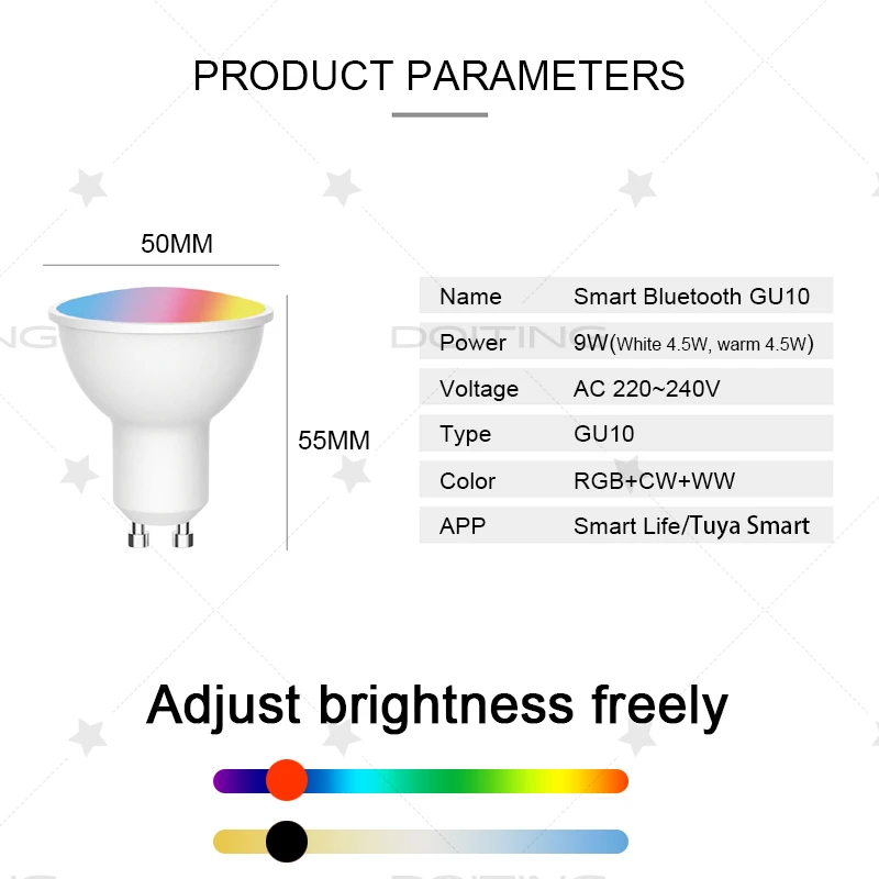 220V Smart GU10 Bluetooth Lamp Tuya Smart Life APP LED Bulbs RGB Dimmable Spotlight For Home Decor Music rhythm EU Standards