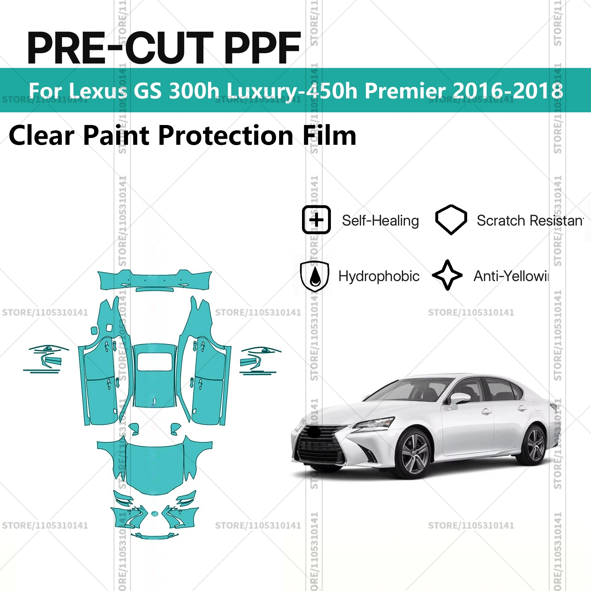 

For Lexus GS 300h Luxury-450h Premier 2016-2018 Pre-Cut Paint Protection Film PPF Transparent Car Film Automotive PPF