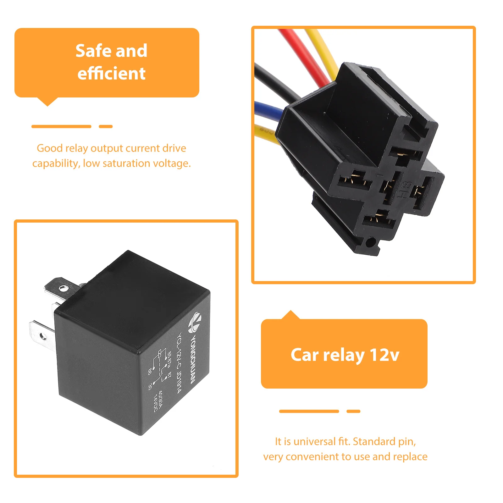 

5Pcs Automotive Relay 5 Pin Socket Base Holder Auto Car 12V 40a High Current Relay for Control Alarm Horn Headlight