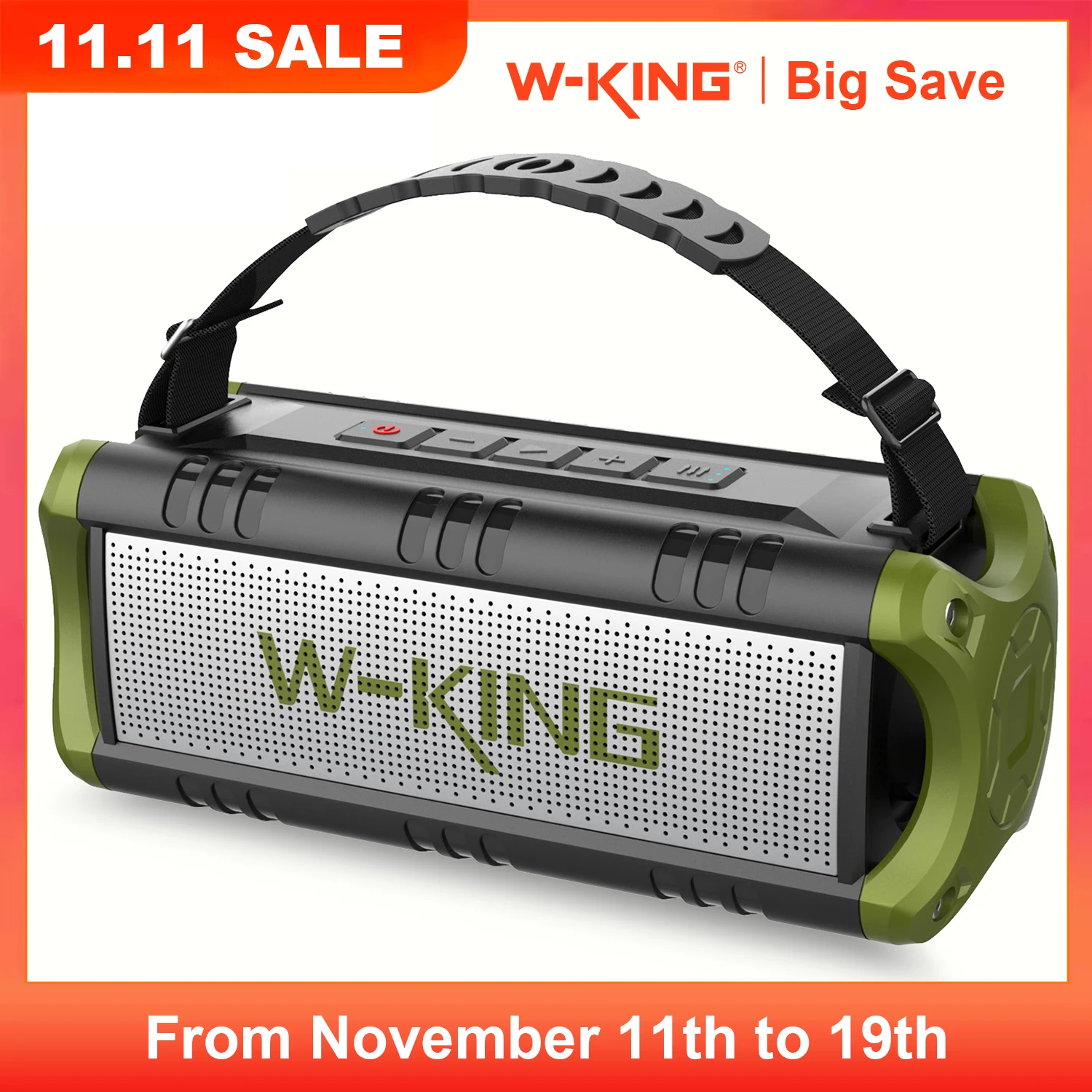 

W-King D8mini Portable Bluetooth Speaker, 30W Music Box, 5000 mAh Battery, Waterproof Speaker Box,24 Hour Battery Life Green