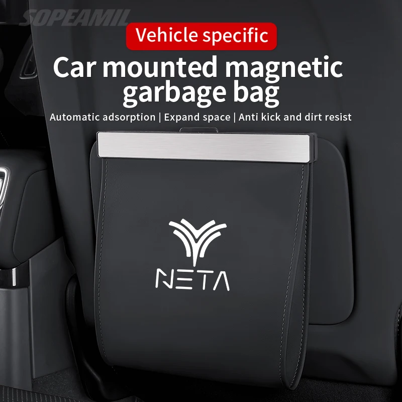 Car Garbage Bag For NETA S V X U L AYA V-II Led Light Magnetic Adsorption Seat Back Hanging Storage Bag Trash can Accessories