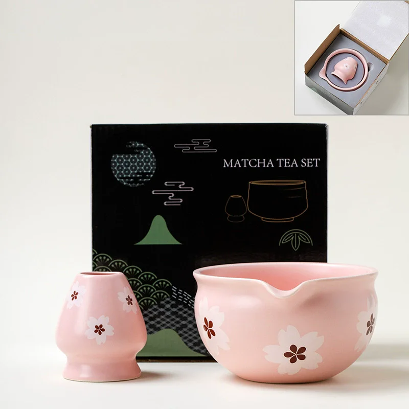 

2 Pieces Traditional Japanese Matcha Bowl and Whisk Holder Tea Bowl with Pouring Spout for Office Table Tea Ceremony Party Gift
