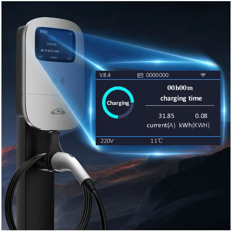 JIGU 7.6KW 32A tipo 2 cargador de vehículo eléctrico estación de carga de coche 7kw Wallbox EV cargador pantalla 220V monofásico WiFi APP