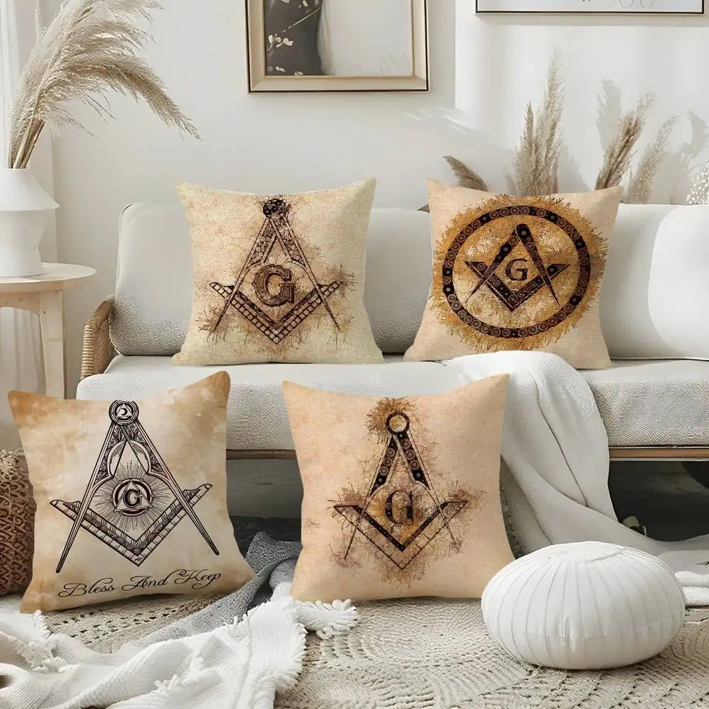

Pillow Case F-Freemason Painting Car Interior Decoration Short Plush Double-sided Printing Home Cushion Cover
