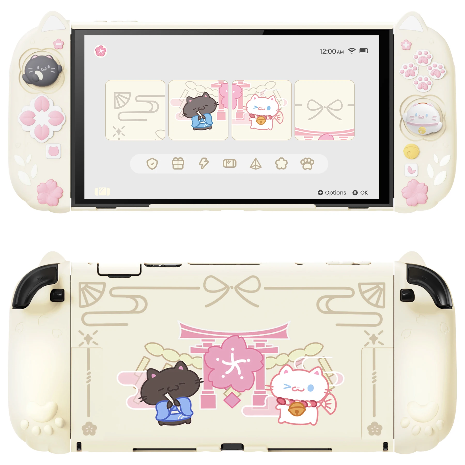 

PlayVital Cherry Blossom Kitten Dockable Case for Nintendo Switch 2 – Pink Silicone Grip & PC Shell / Cat Ear Paw Joycon Cover