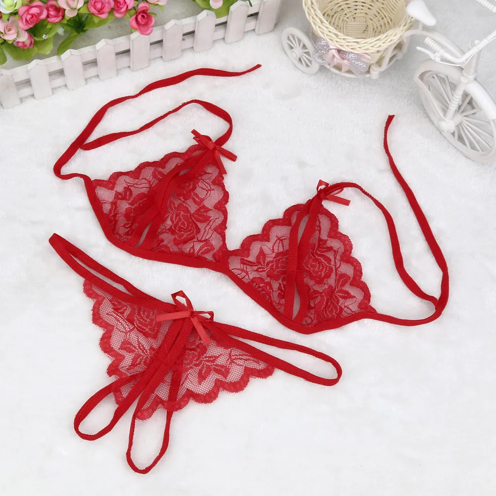 Sexy Lace Erotic Lingerie Embroidery Breathable Hollow Out Open Bra Panties Women\'s Underwear Two Piece Set Underwear Sleepwear