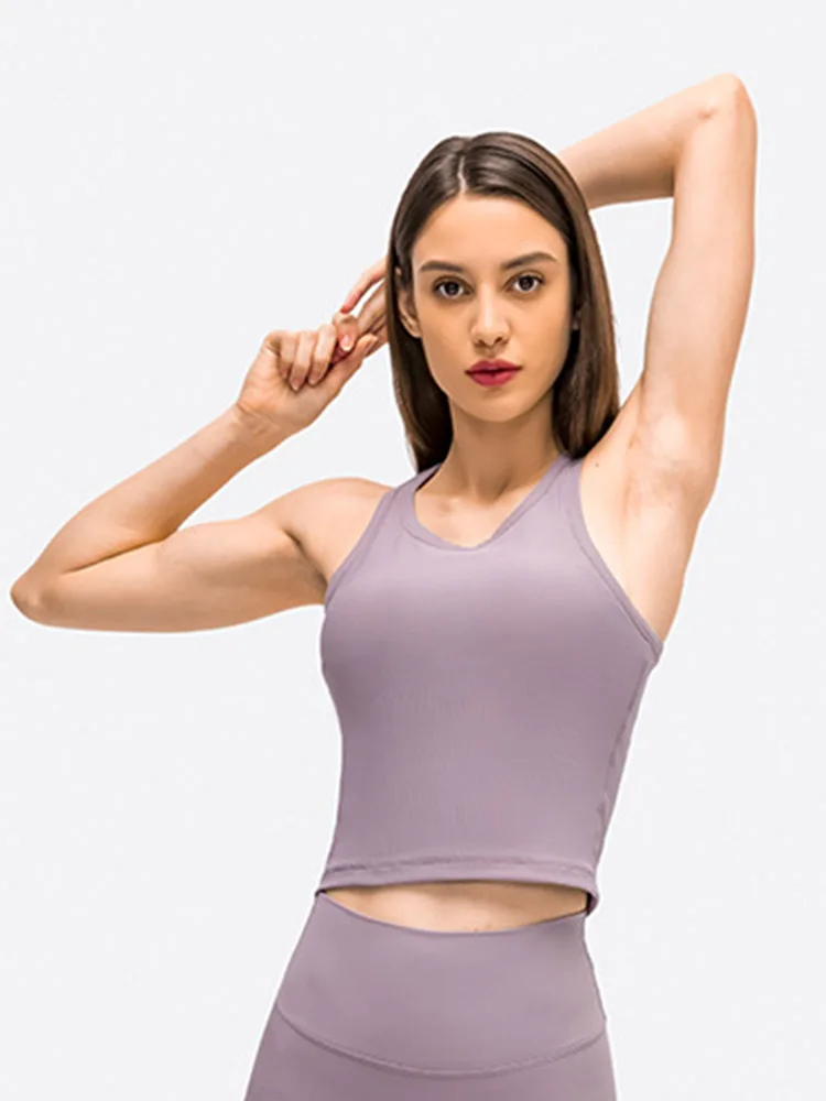 Yoga RIBBED Racerback Texsure Crop Tank Workout Gym Bras Women Racerback Vest Sexy Sports Sleeveless Shirt Athletic Tops