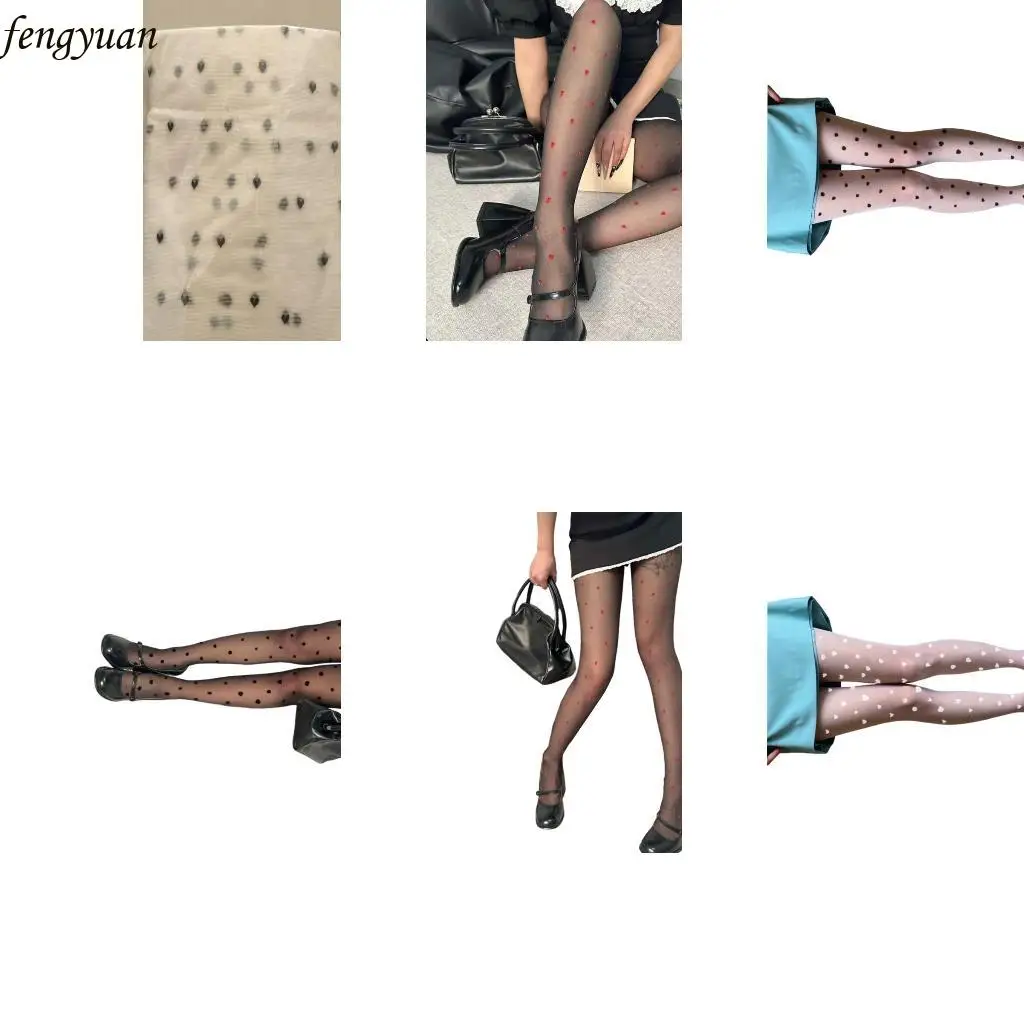 

B2QE Women Valentines Day Thin Sheer Silk Tights Flocking Heart Patterned Pantyhose