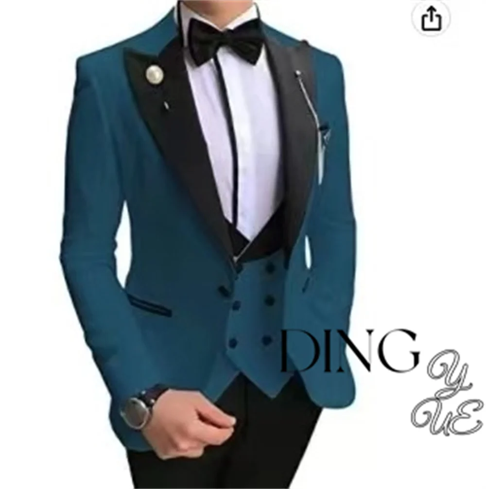 Men Suits 3 Pieces Tailored Best Man Groom Wedding Tuxedo Slim Fit Jacquard Two-color Blazer Jacket Vest Pants Tuxedo Clothing