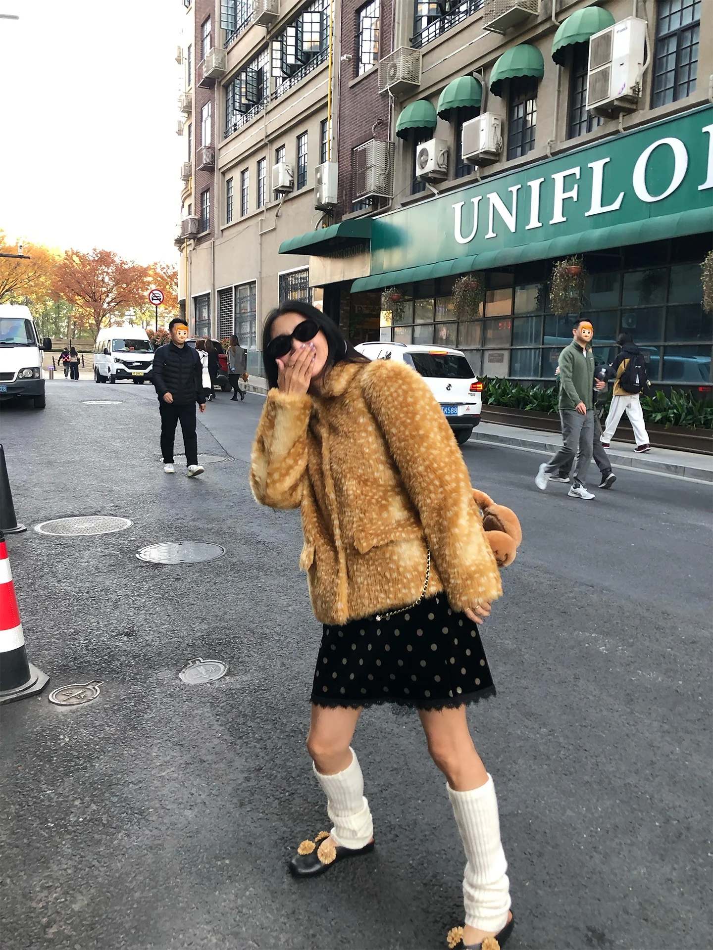 Eco-Friendly Fur Coat Women's 2025 New Deer Print Warm Outerwear Small Size Fluffy Coat Casual Style Long Sleeve Loose Fit