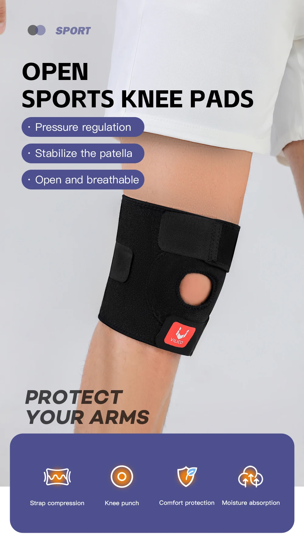 1/2PC Open Patella Knee Support Adjustable Knee Brace Breathable Knee Wrap for Men Women Outdoor Fitness Running