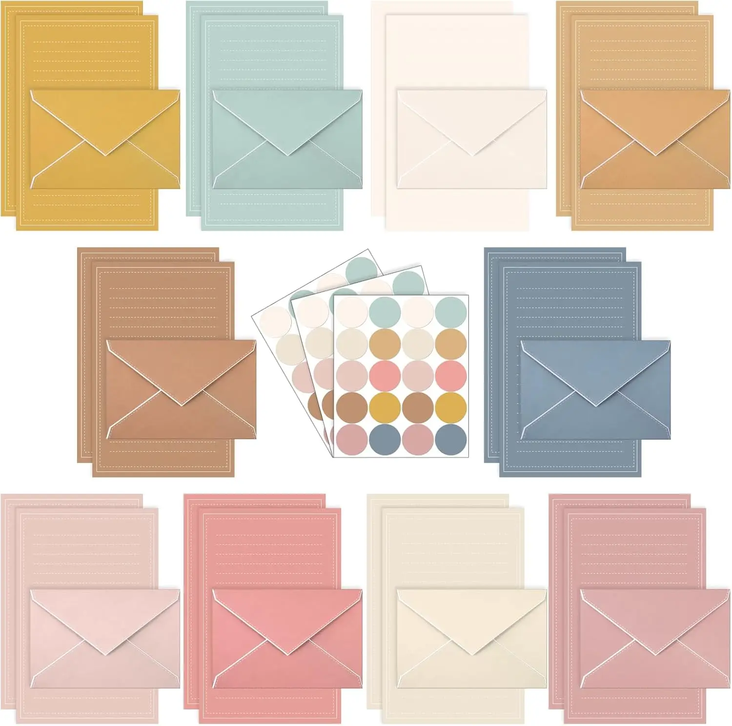 

160 Pcs Boho Stationery Set with 50 Double Sided Writing Papers and 50 Matching Envelopes, 60 Dot Stickers, 10 Designs, 5.5x8.25