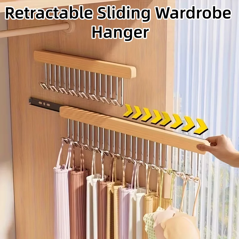 Retractable Sliding Wardrobe Hanger No-Drill Multifunctional Storage for Closet Cabinet Tie belt Bra & Jewelry