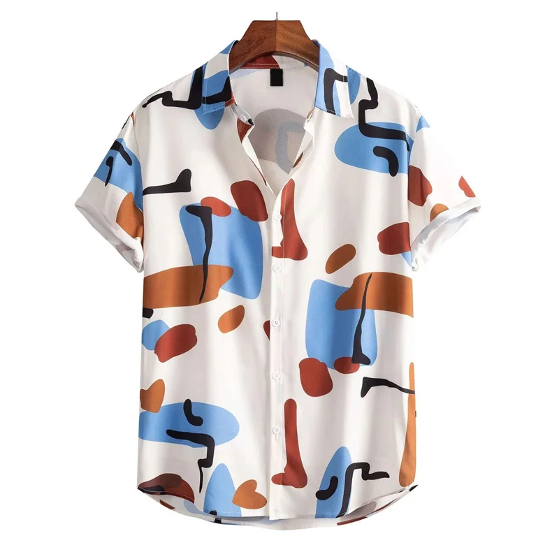 

Colorful Irregular Patterns Hawaiian Shirt For Men Tree Leaves 3D Printed Short Sleeves Summer Lapel Blouse Street Aloha Shirts