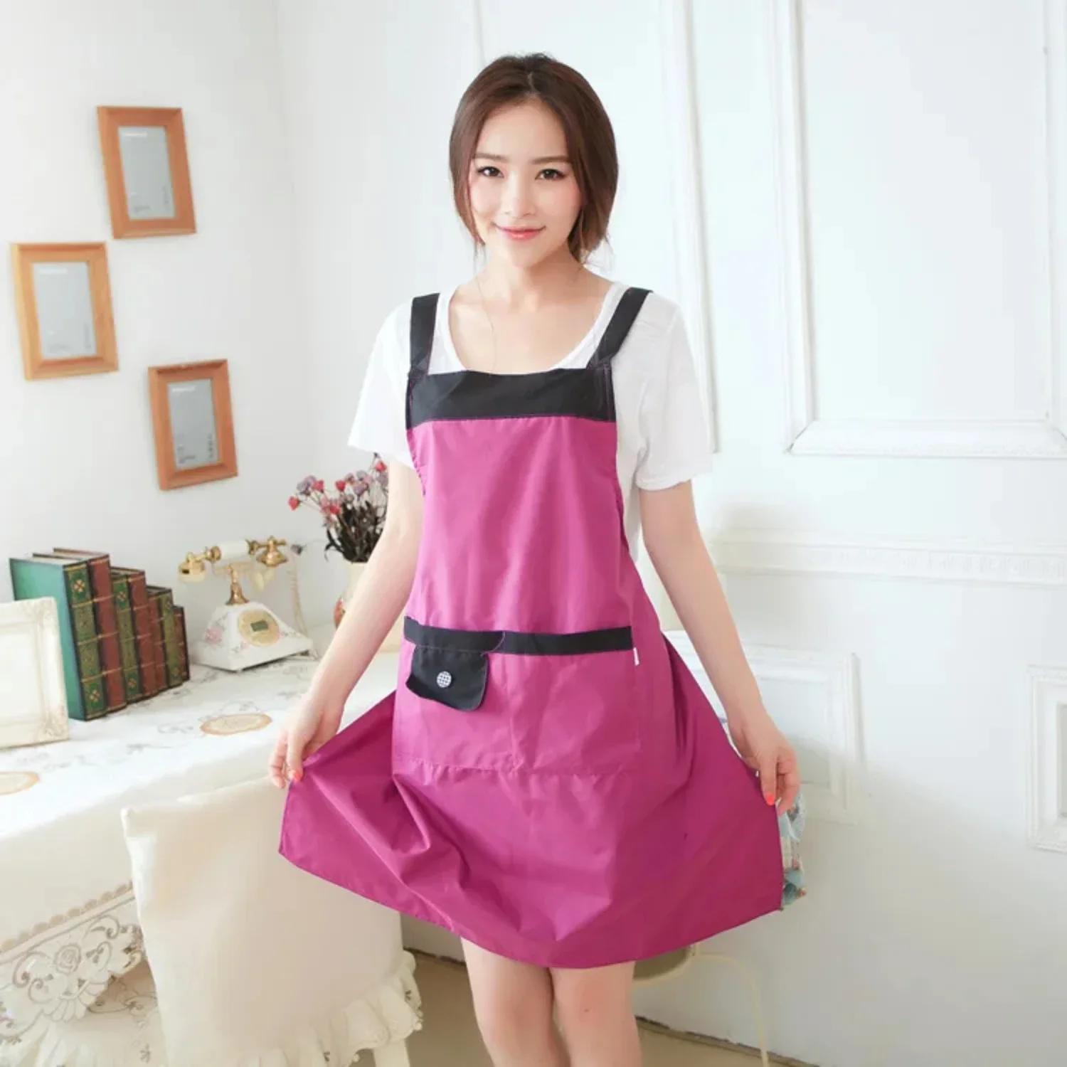 Delantal ajustable impermeable de poliéster, babero uniforme con 2 bolsillos, Kit de peluquería, herramienta para el cabello de salón, herramienta de cocinero para Chef y camarero