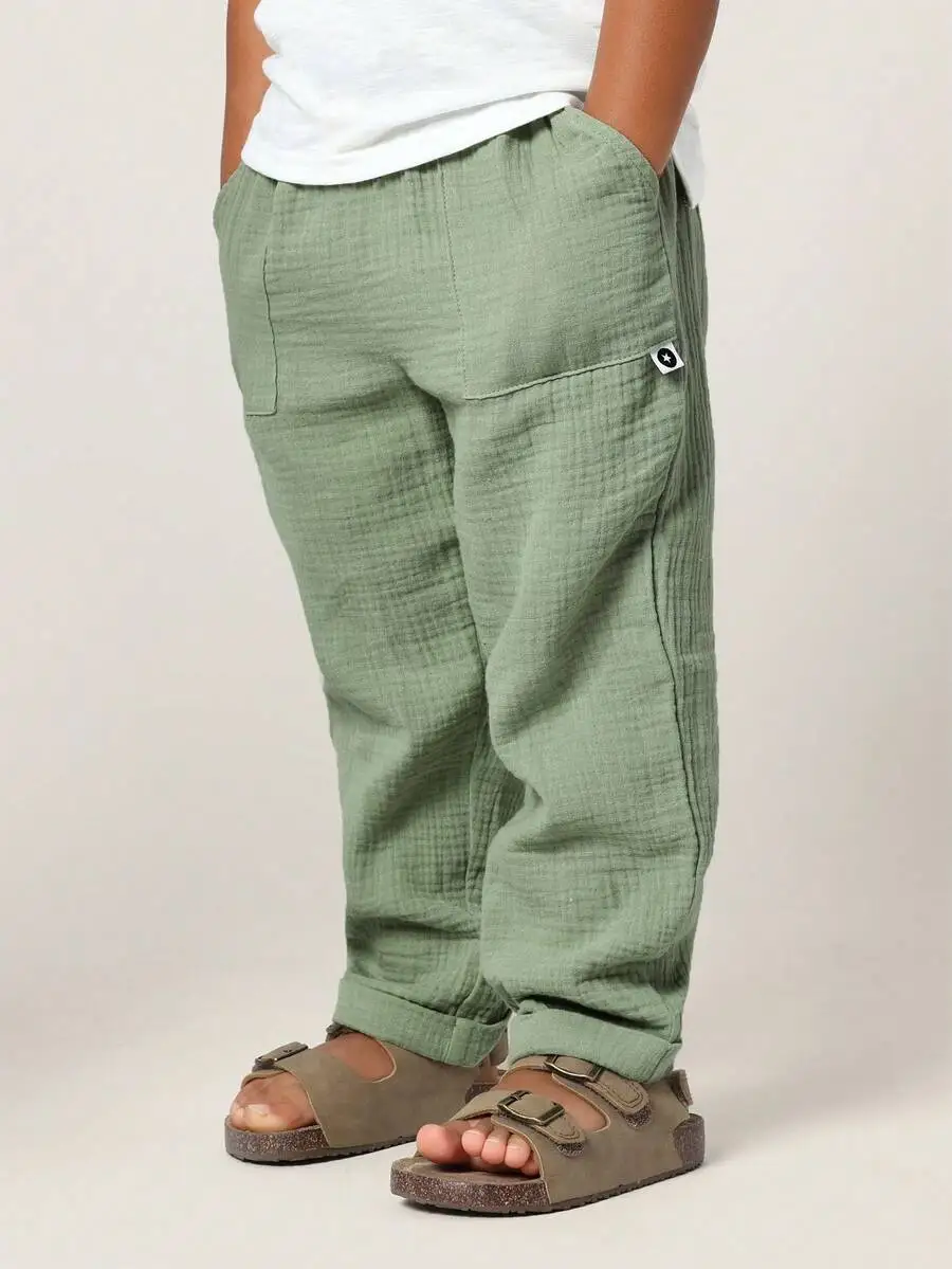 

Светло-зеленые хлопковые брюки-шаровары для детей, на резинке, свободный крой, летние, повседневные