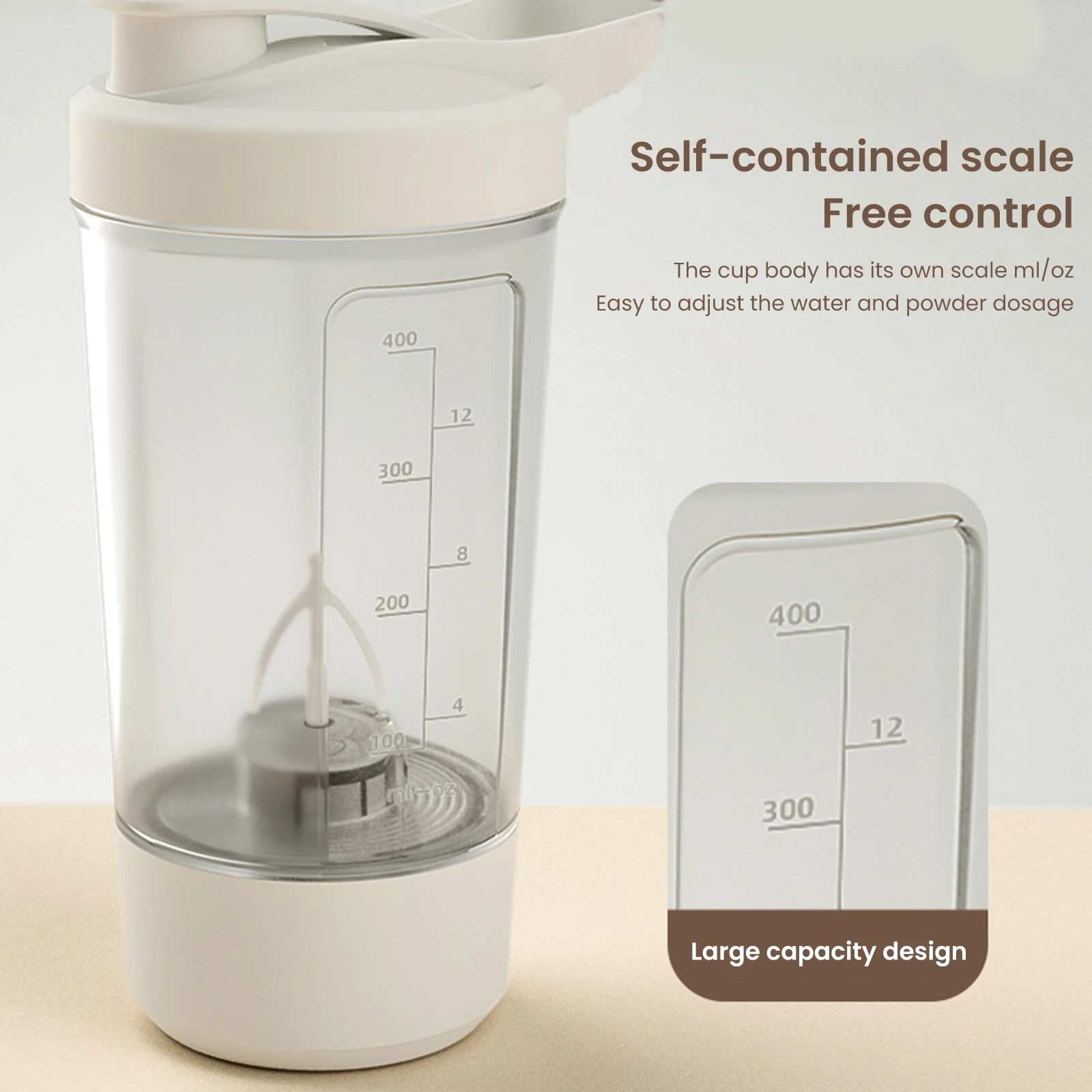 USB Electric Shaker 450ML Portable Rechargeable Blender Cup Protein Powder Shaker Fitness Gym Workout Travel Bottle with Scale