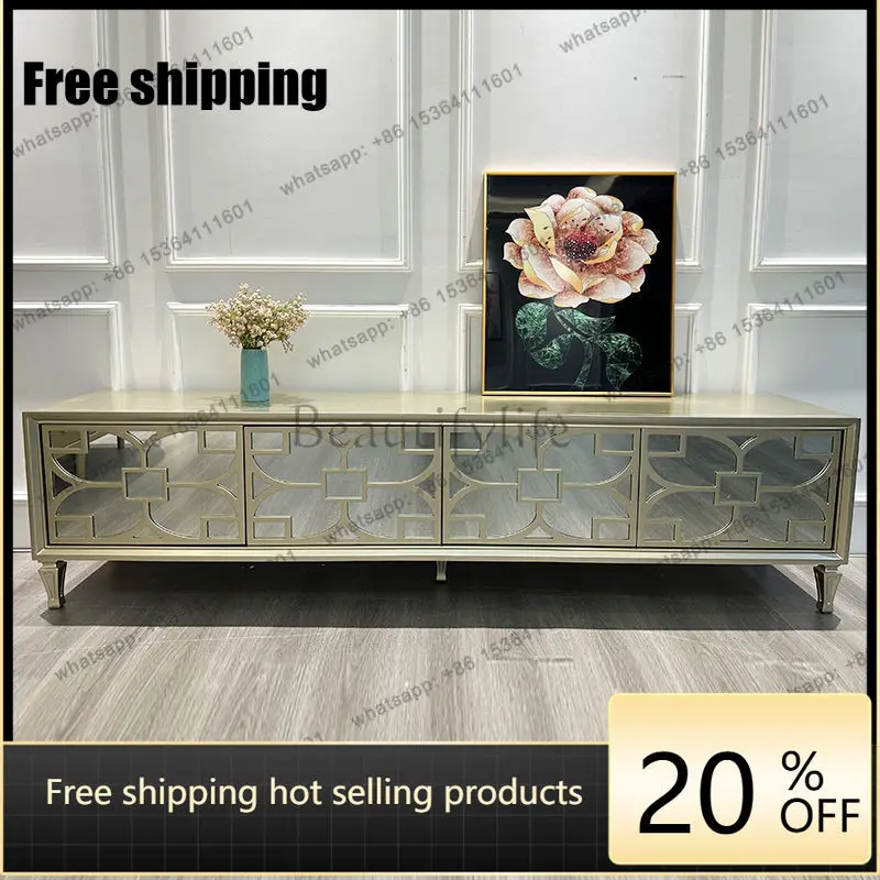 hot  light luxury small apartment TV cabinet solid wood tempered glass modern simple living room floor cabinet