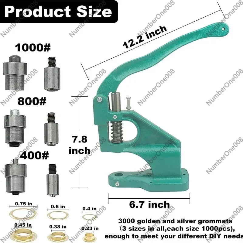 Manual Press Eyelet Hole Punch Tool Kit for Grommets, Hand Press Grommet Install Set with Molds