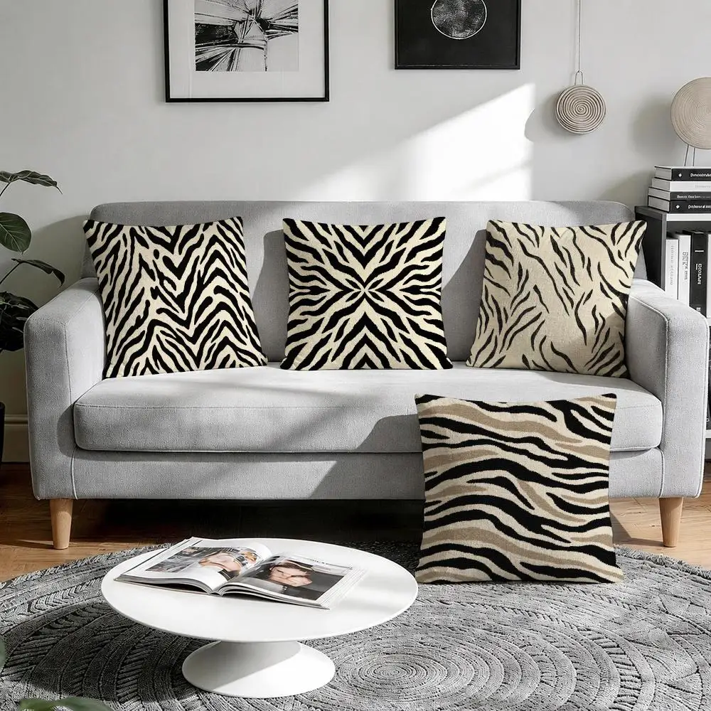 Zebra Stripes Bold Style Cushion Cover 1/4Pcs Linen Throw Pillow Covers Double-Side Print Sofa Couch Living Room Decor
