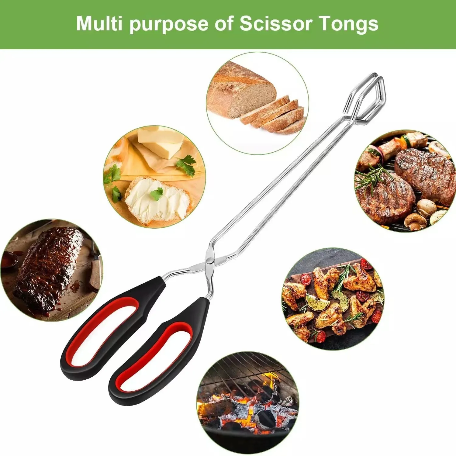Long Stainless Steel Barbecue Charcoal Tongs Multifunctional Food Clips Outdoor Bread Gripper Fire Poker Garbage Pickup Clip