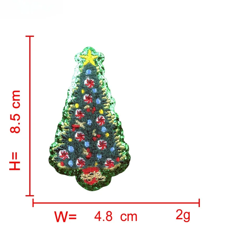 1PC Christmas Tree Patches Iron on Chenille Gold Glitter Sticker Sew-on Patch Embroidered Clothing Pathes Bag Accessories