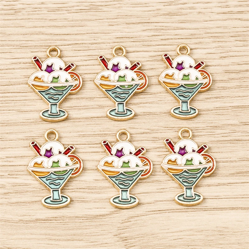 

10pcs 15x22mm Cute Enamel Summer Food Ice Cream Charms Pendants for Making DIY Necklaces Earrings Bracelets Jewelry Findings
