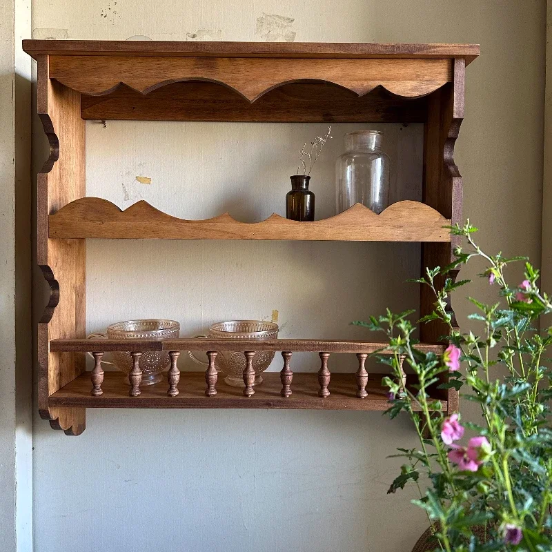 Rustic Multi-Layer Wooden Wall Shelf, Farmhouse Style Display Rack with Heavy-Duty Structure, Stable Home Storage Solution