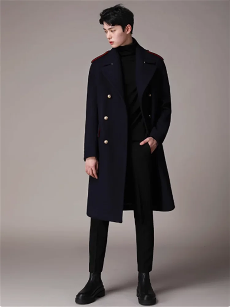 2025 winter new Korean version of woolen male Korean drama with epaulette loose medium long wool coat