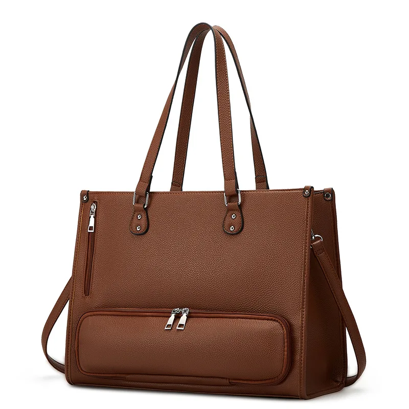Large Laptop Tote Bag for Women 2 in 1 Lunch Work Bag PU Leather Business Handbag with Adjustable Strap for Commuting School